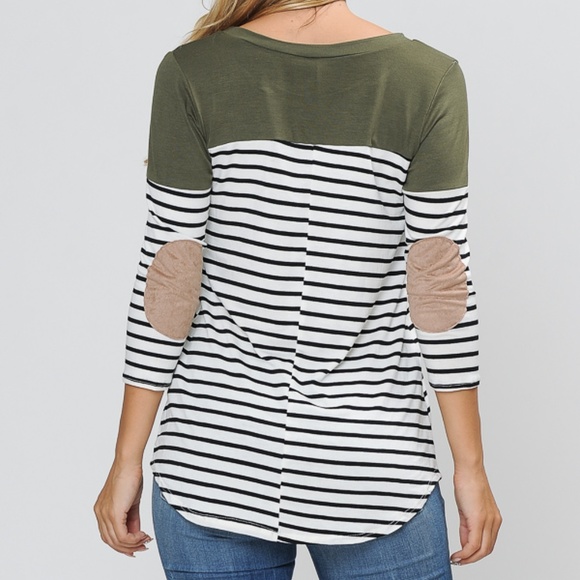 3/4 SLEEVE COLOR BLOCK TOP WITH ELBOW PATCH - Picture 6 of 7